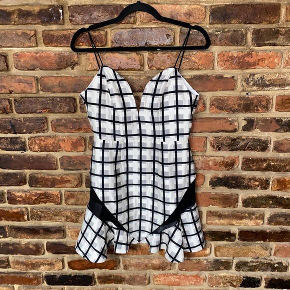 Revolve NBD Daylight Bliss Black White Plaid Sheer Mesh Sleeveless Dress Small - Picture 2 of 7